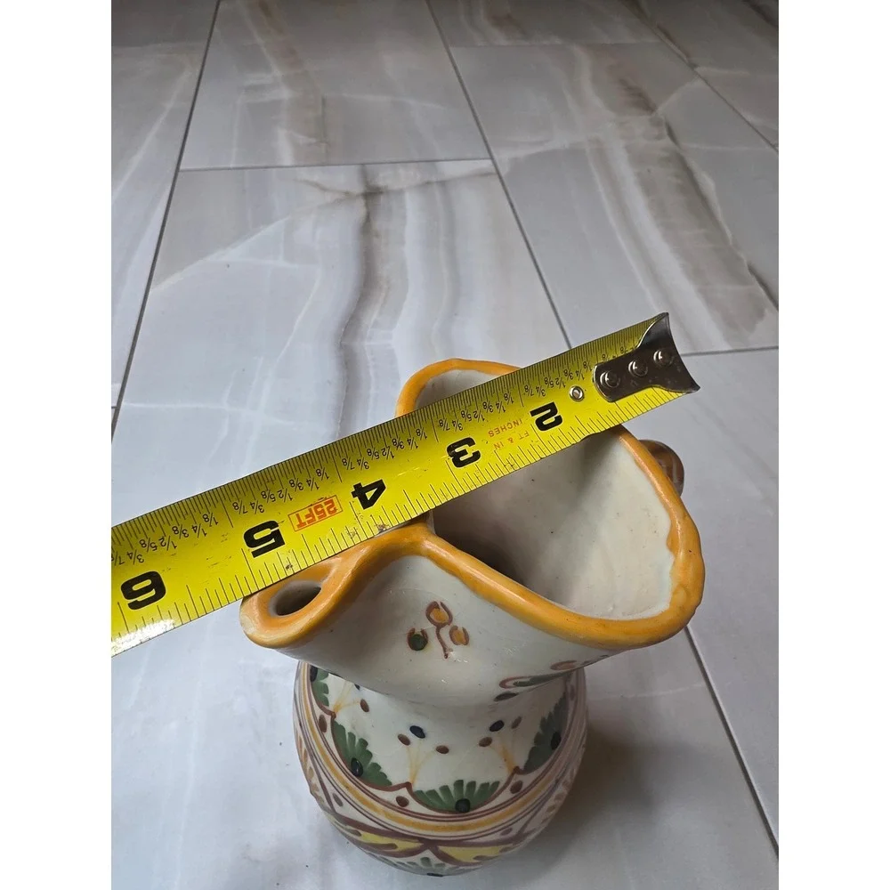 Vintage Toledo G.M. Spanish Hand‎ Painted Ceramic Pitcher Pottery Spouted Jug E1
